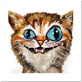 Demented crazy derpy cat acrylic Posters and Art